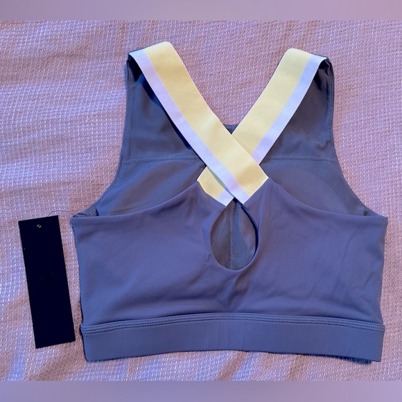 NWT Mono B Sports Bra Criss Cross Back Gray Yellow Small - Picture 3 of 6